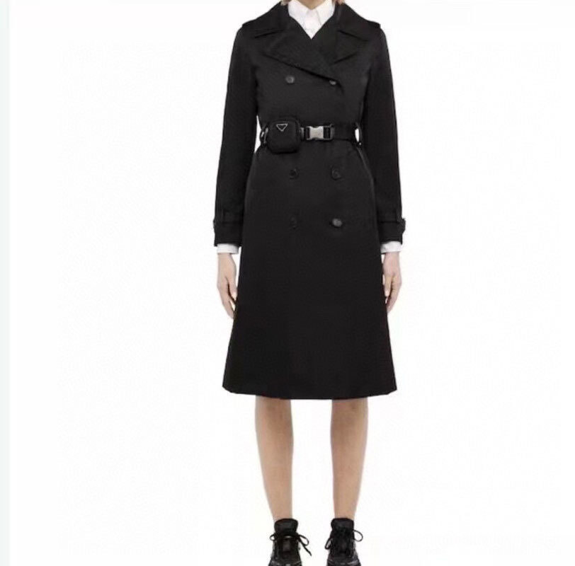 Womens long Wool Blends Autumn Winter Outerwaer Trendy Fashion Classic Letter Pattern Women jackets and Coats Bathrobe Style Asian Size coat black