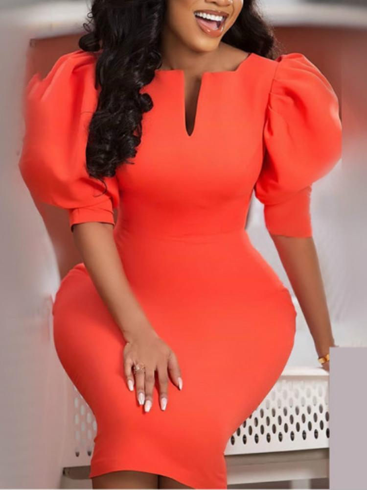 Casual Dresses Short Lantern Sleeve Bodycon Pencil Women Elastic Elegant Office Ladies Classy Dress Slim Vestido African Modest FemaleCasual, Orange 
Casual Dresses Short Lantern Sleeve Bodycon Pencil Women Elastic Elegant Office Ladies Classy Dress Slim Vestido African Modest FemaleCasual, Orange