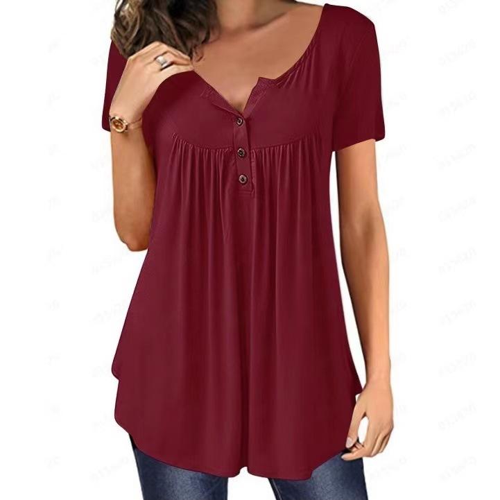 Women' Blouses & Shirts Womens Casual Short Sleeve Loose Solid Color Button Pleated Tunic Tops V-neck Female Pullover Summer Chiffon ShirtW, Black
Women' Blouses & Shirts Womens Casual Short Sleeve Loose Solid Color Button Pleated Tunic Tops V-neck Female Pullover Summer Chiffon ShirtW, Black