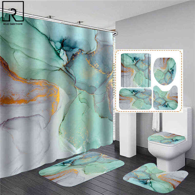 Beautiful Modern Shower Curtains 3D Bathroom Curtain Set Anti-slip Bath Mat Soft Carpet Water Absorption Rugs Home Decoration AA220314