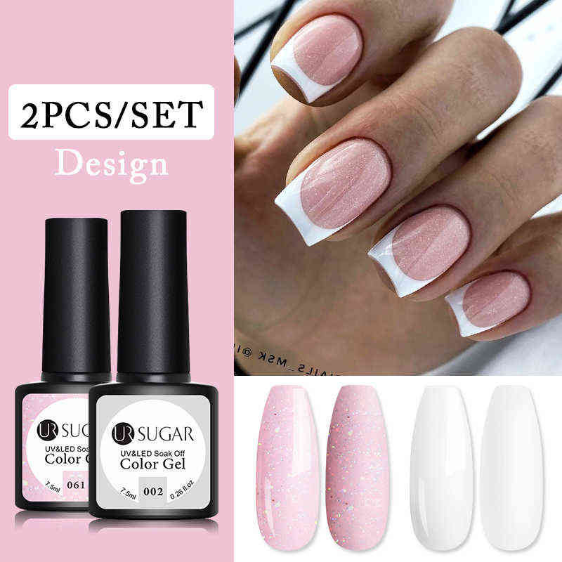 NXY Nail Gel Matte French Style Polsih 2pcs Set Hybrid Semi Permanent Uv Led Base Top Coat Art Manicure 0328