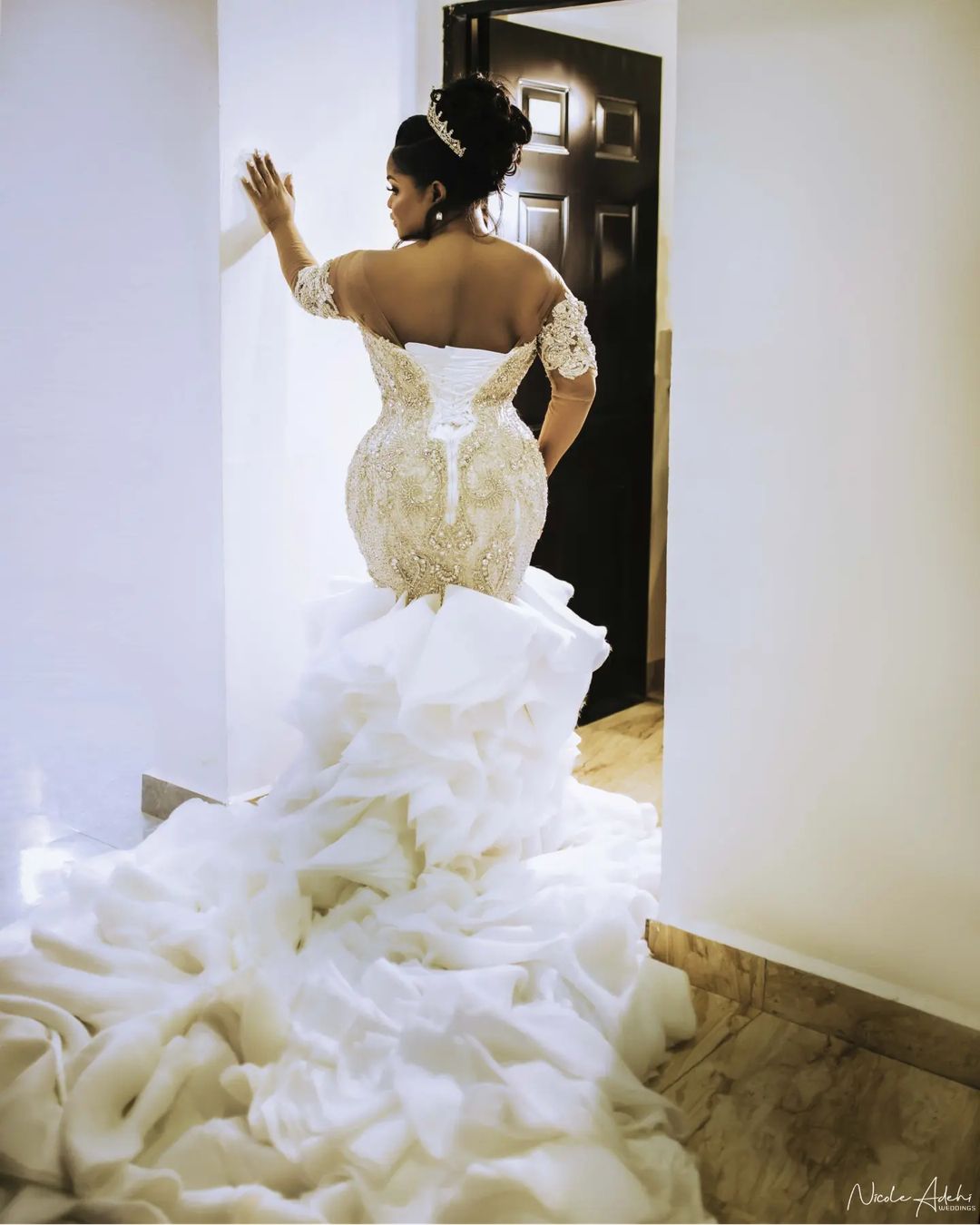 plus size arabic aso ebi mermaid luxurious sparkly wedding dress lace beaded crystals bridal gowns dresses zj22