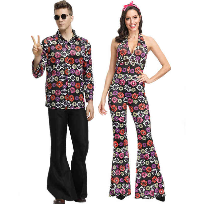 

Halloween Carnival Adult Party 60s 70s Hippie Couples Cosplay Come Music Festival Retro Disco Fancy Dress L220609, Women