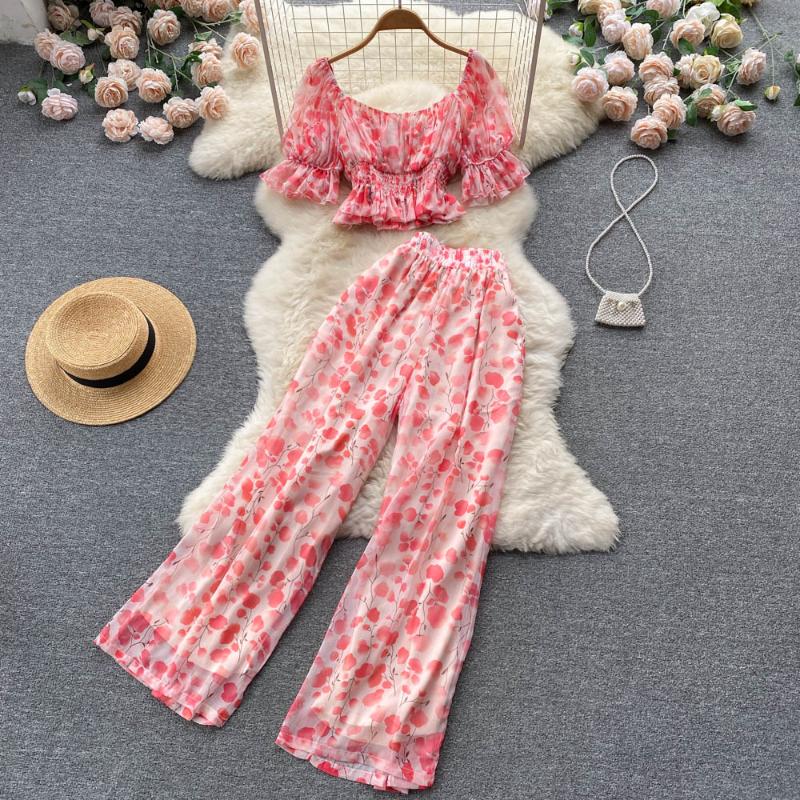 Women's Two Piece Pants Women Fashion Summer Square Neck Fit Short Sleeve Floral Chiffon Shirt Tops High Waist Wide Leg Sets G924Women's, Red
Women's Two Piece Pants Women Fashion Summer Square Neck Fit Short Sleeve Floral Chiffon Shirt Tops High Waist Wide Leg Sets G924Women's, Red