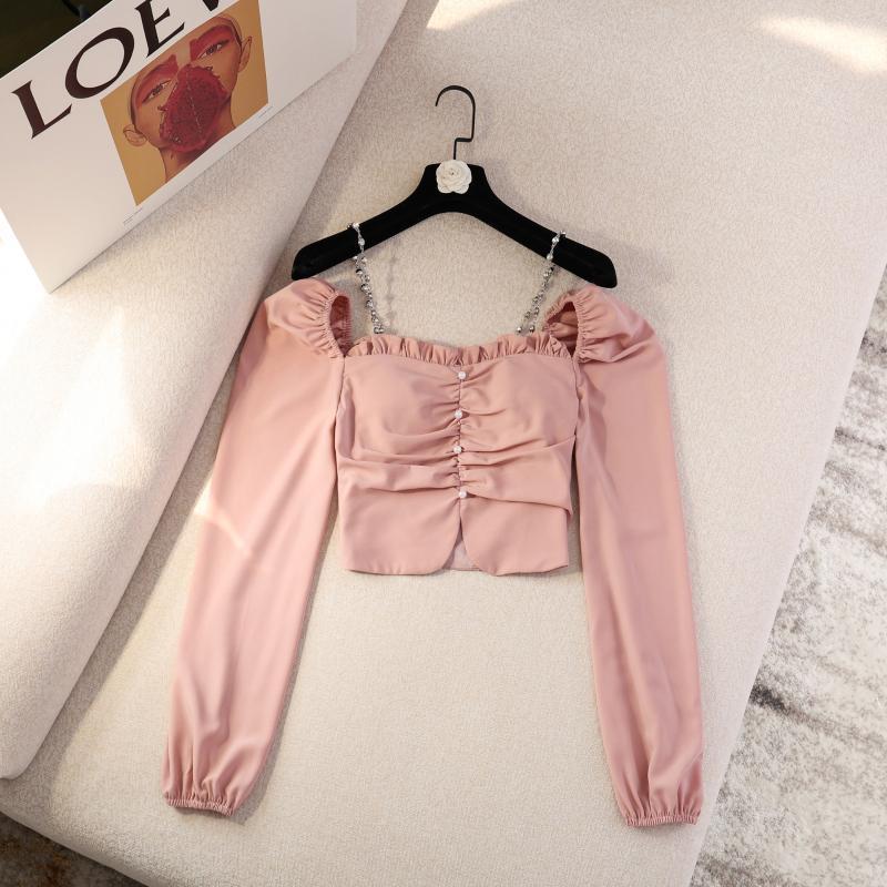 Women' Blouses & Shirts 2022 One-shoulder Lantern Sleeve Nail Drill Chiffon Tube Top Shirt Women 0323, Pink
Women' Blouses & Shirts 2022 One-shoulder Lantern Sleeve Nail Drill Chiffon Tube Top Shirt Women 0323, Pink