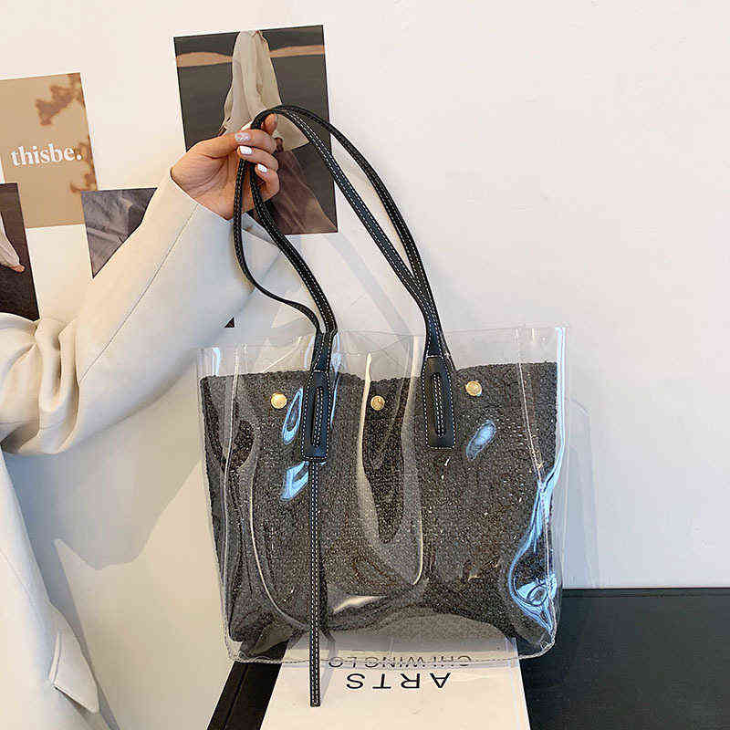 Beach Bags Large Capacity Women's Bag Summer Pvc Transparent Plastic Leisure Shoulder Simple Temperament Straw 220301