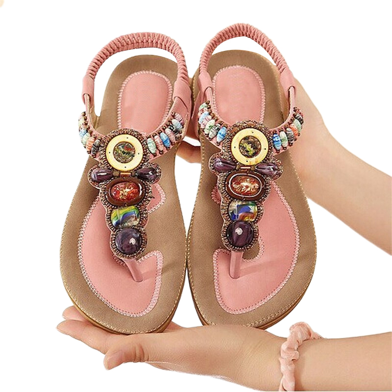 CEYANEAO Bohemian Women Sandals Gemstone Beaded Slippers Summer Beach Sandals Women Flip Flops Ladies Flat Sandals Shoes 220506