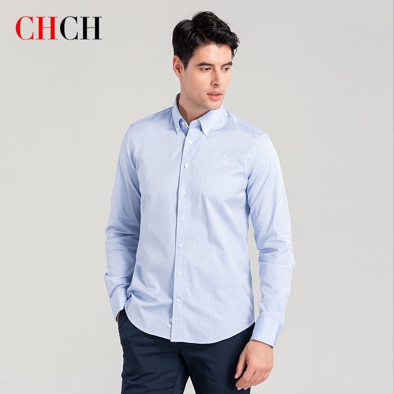 CHCH Fashion 100%Cotton Long Sleeve Shirt Solid Slim Fit Male Social Casual Business White Dress Shirts 220322