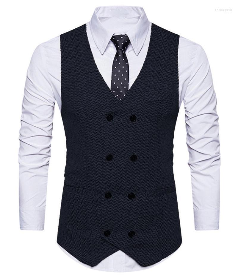 Men' Vests Double Breasted V-neck Herringbone Vest Tweed Suit Slim Fit Man Wedding Phin22, Gray 
Men' Vests Double Breasted V-neck Herringbone Vest Tweed Suit Slim Fit Man Wedding Phin22, Gray