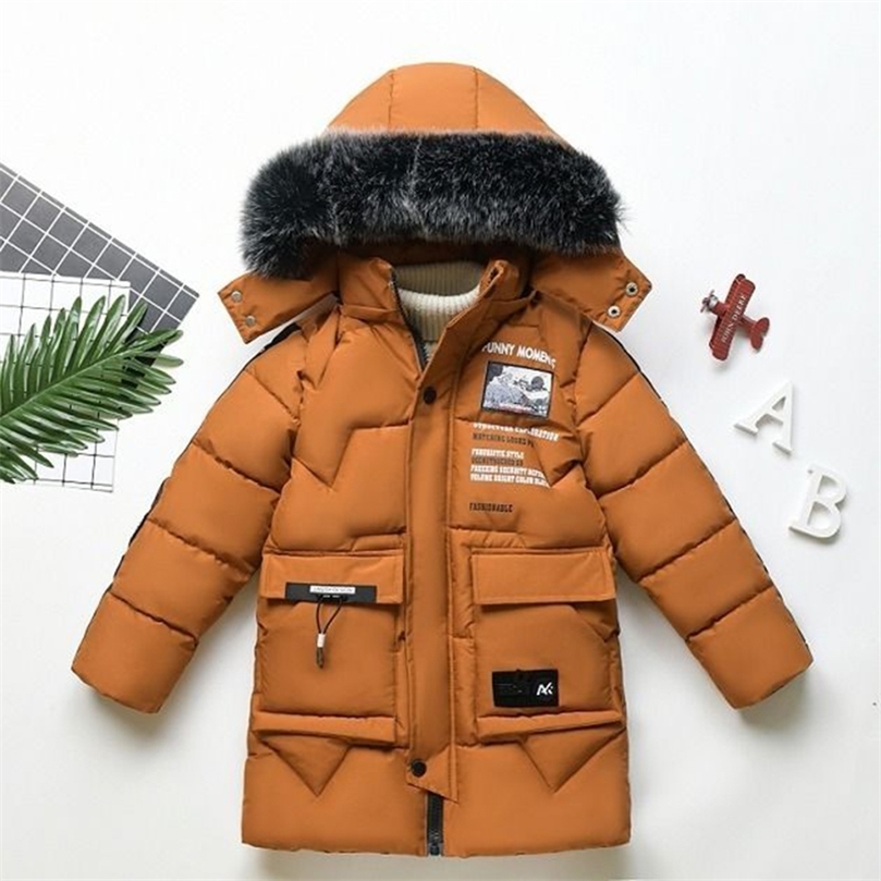winter children's clothing children's boy cotton padded warm down jacket in the big boy baby long coat coat LJ201130
