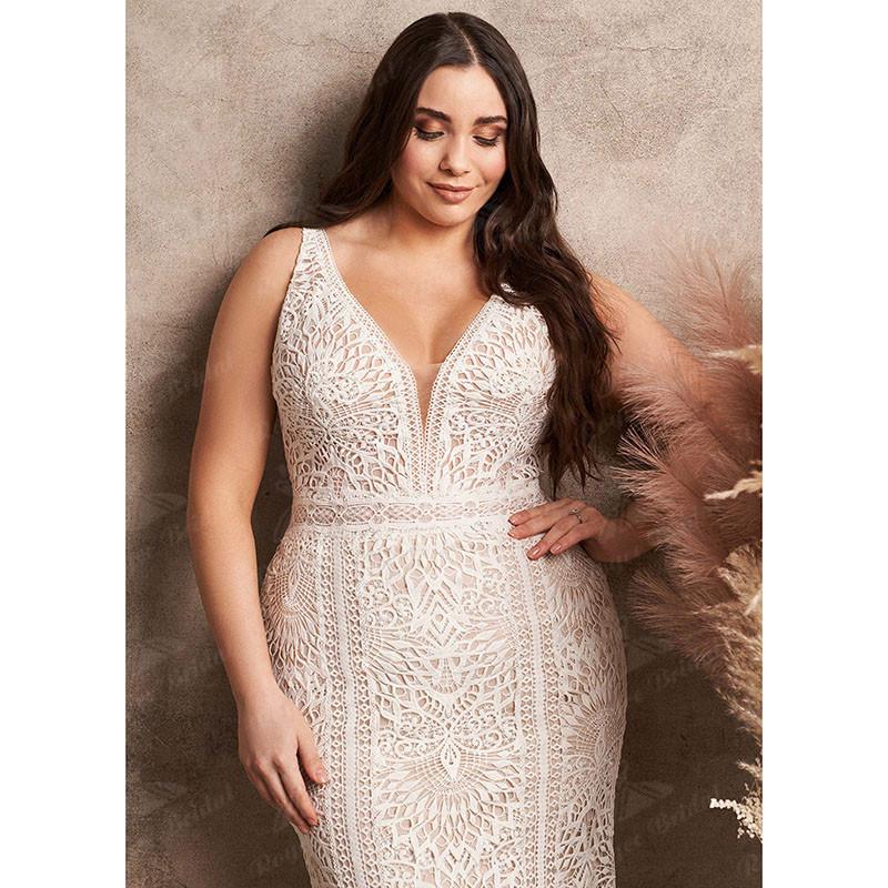 Plus Size Beach Mermaid Wedding Sresses Vintage Crochet Lace V-neck Bohemian Outdoor Bridal Gown robe mariee boheme chic