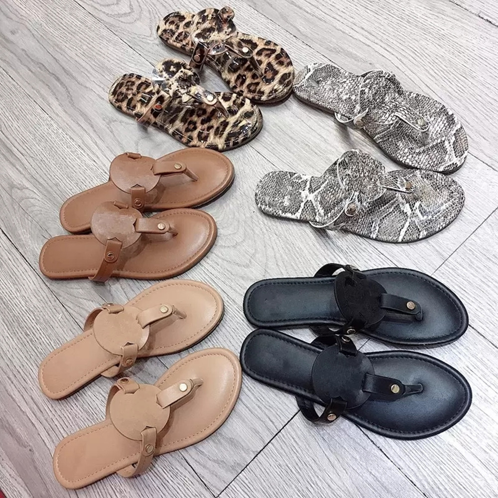 

Women's Designer Sandals Hollowed out Flats Slippers Low Heels Tories Slides Leopard Python Snakeskin Thong Flip Flops Leather Summer Beach Shoes Buckle Sliders, Fill postage