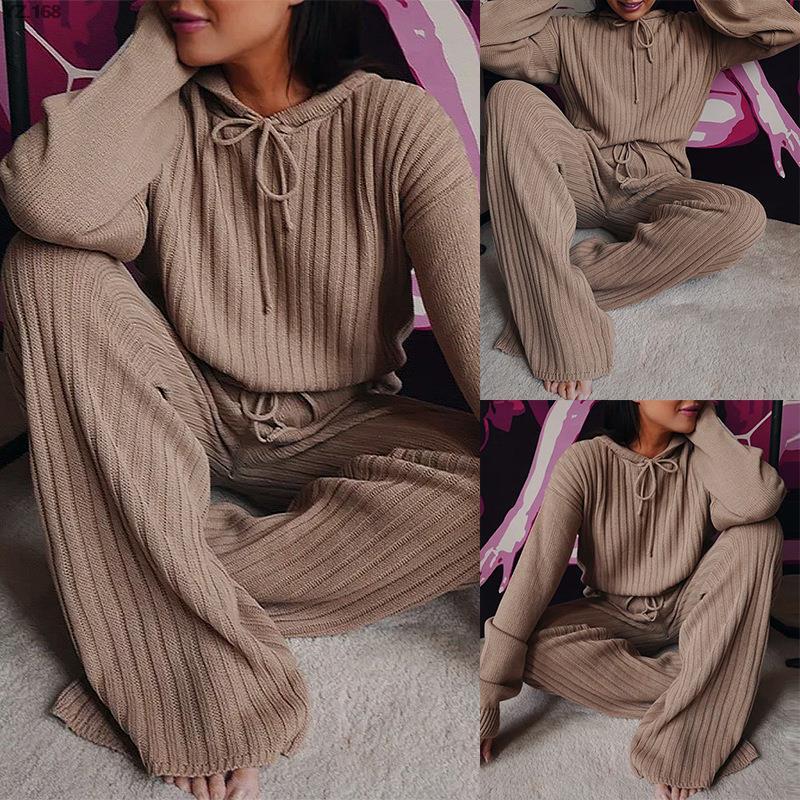 Women' Two Piece Pants Autumn Winter Knitted Pajama Set Women Hooded Home Suit For Nightwear Long Sleeve Sleepwear Loose Lounge Wear, Purple 
Women' Two Piece Pants Autumn Winter Knitted Pajama Set Women Hooded Home Suit For Nightwear Long Sleeve Sleepwear Loose Lounge Wear, Purple