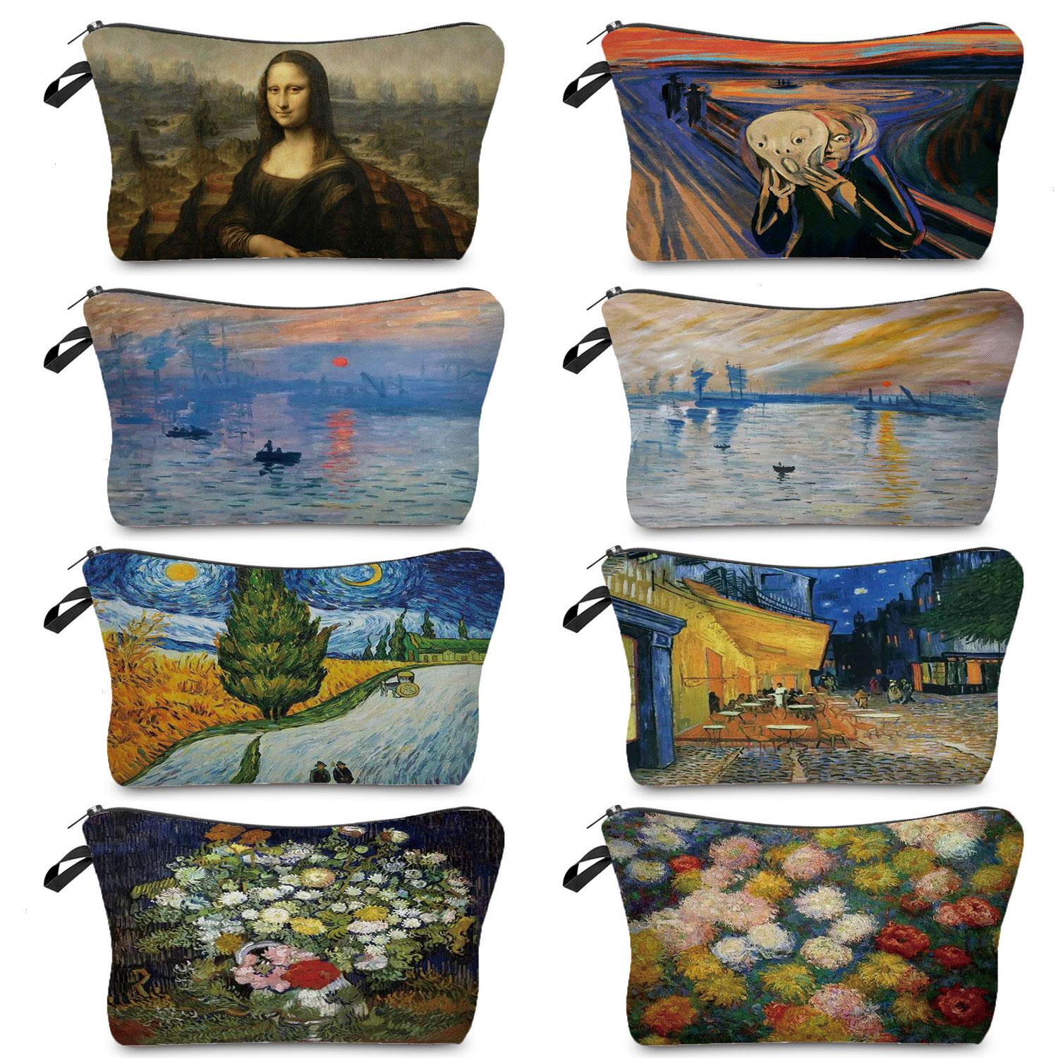 Makeup Bag With Van Gogh Starry Night Sunflower Oil Painting Lovely Organizer Bags For Travel Pouch Womens Cosmetics, Ivory 
Makeup Bag With Van Gogh Starry Night Sunflower Oil Painting Lovely Organizer Bags For Travel Pouch Womens Cosmetics, Ivory