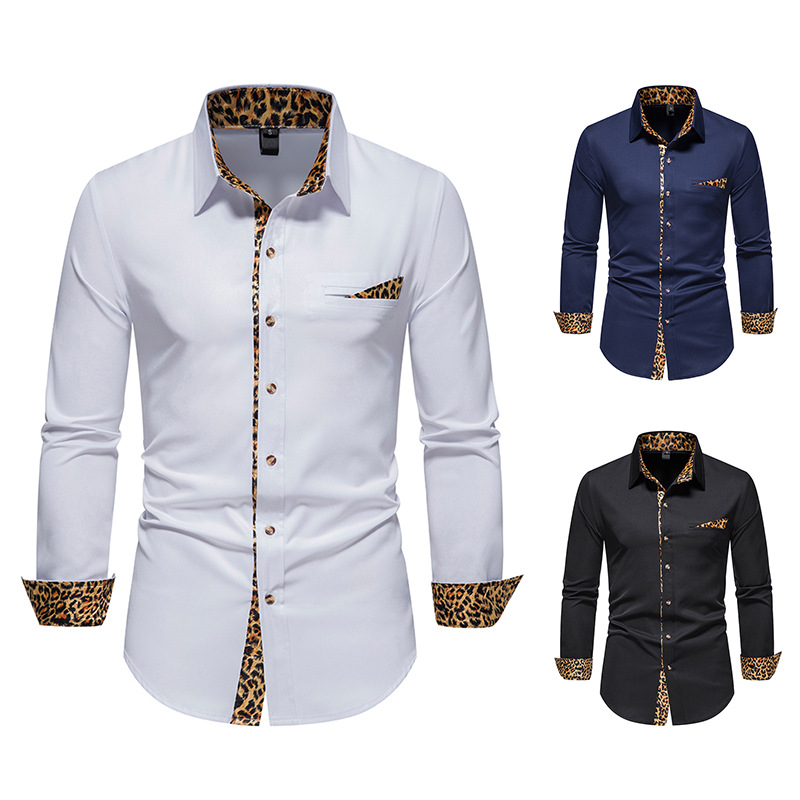 Designer Mens Long Sleeve Shirts Leopard Print Top Blouse Casual Button Down Patchwork Slim Fit Dress Shirt, White
Designer Mens Long Sleeve Shirts Leopard Print Top Blouse Casual Button Down Patchwork Slim Fit Dress Shirt, White