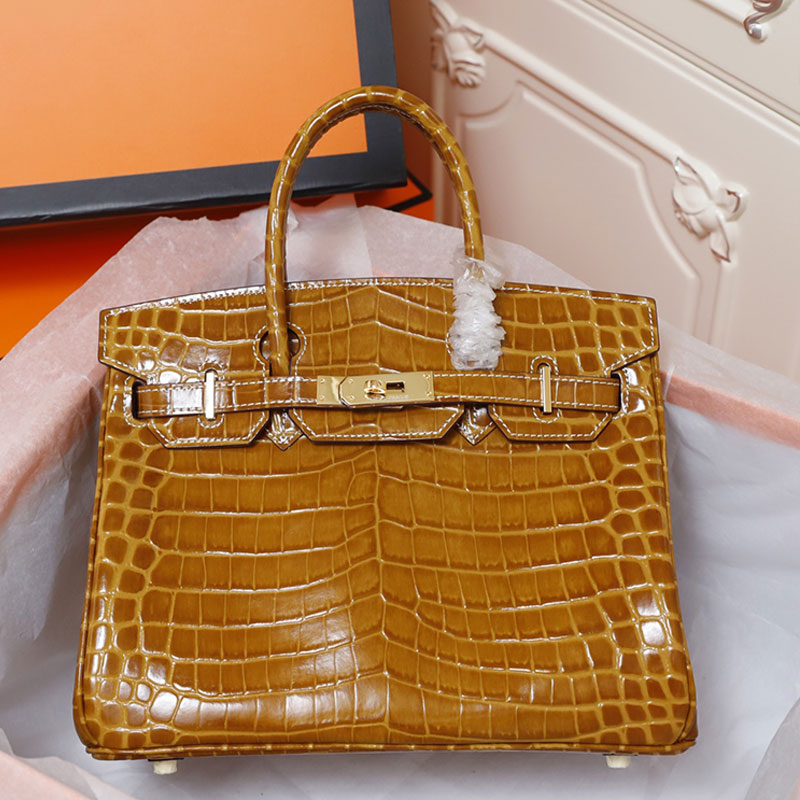 7a Quality Handbags Tote Shopping Bag Gold Hardware Crocodile Pattern Genuine Leather Large Capacity Pocket Fashion Letters Classic Plain Handbag 25cm 30cm 35cm