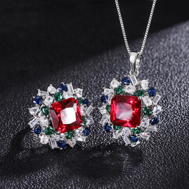 Earrings & Necklace Vintage Ethnic Femme Silver Color Ruby Gemstone Flower Multicolor Zircon Ring Pendant Women Wedding Jewelry SetEarrings, As pic
Earrings & Necklace Vintage Ethnic Femme Silver Color Ruby Gemstone Flower Multicolor Zircon Ring Pendant Women Wedding Jewelry SetEarrings, As pic