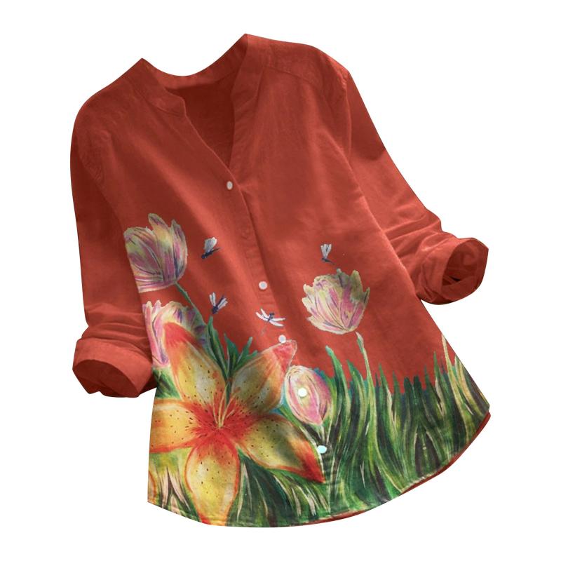 Women's Blouses & Shirts Lotus Flower Print Oversized Woman Autumn Ladies Tops Button Up Shirt Cotton Linen Long Sleeve Loose Top Blusas Muj, Red
Women's Blouses & Shirts Lotus Flower Print Oversized Woman Autumn Ladies Tops Button Up Shirt Cotton Linen Long Sleeve Loose Top Blusas Muj, Red