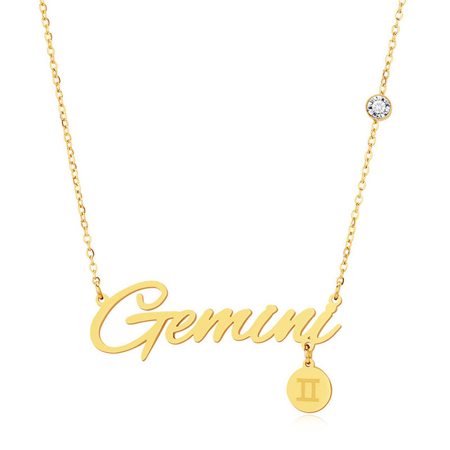 12 Zodiac Sign Necklace Cubic Zirconia Charm 18k Gold Chains Star Sign Pendant Choker Astrology Necklaces for Women Mother Birthday Valentine Fashion 