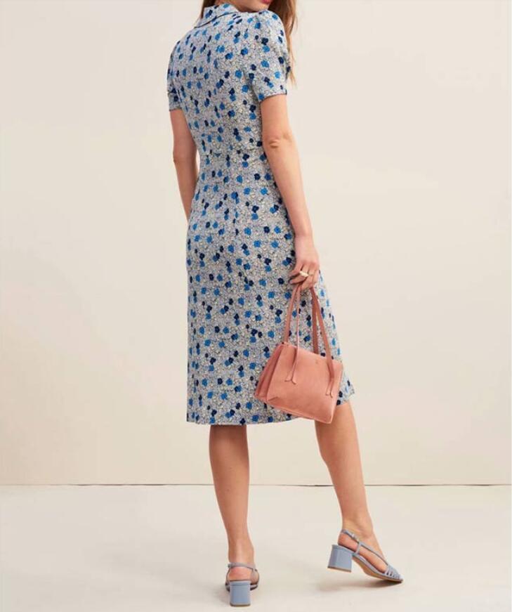 Elegant French style Women Floral Print Shirt Dress Office Ladies Single-breasted Buttons Lapel Retro Summer Dresses Vintage 220511