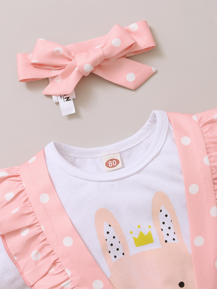 ZAFILLE Baby Girl Clothes Set Pink Cute Rabbit Clothes For borns White Top+Polka Dots Overalls Toddler Infant Girl Clothing 220425