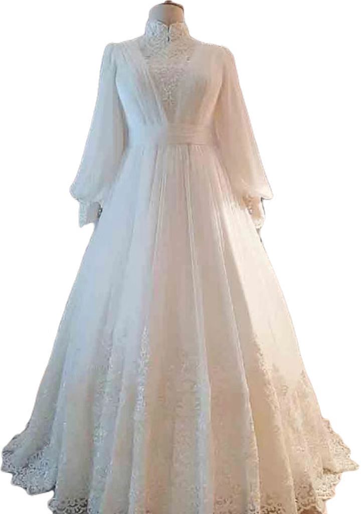 Fashion Muslim Wedding Dress Long Sleeve 2022 High Neck Lace A Line Country Boho Bridal Gowns Beaded Appliques Morrocan Bride Formal Party Wear Engage