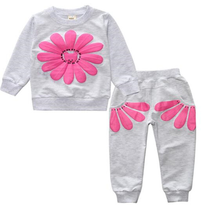 Spring Autumn Kids Girls Baby Clothes Set Flower Long Sleeve Sweatshirt Tops + Pants 2PCS Suits Outfits Childrens Clothing