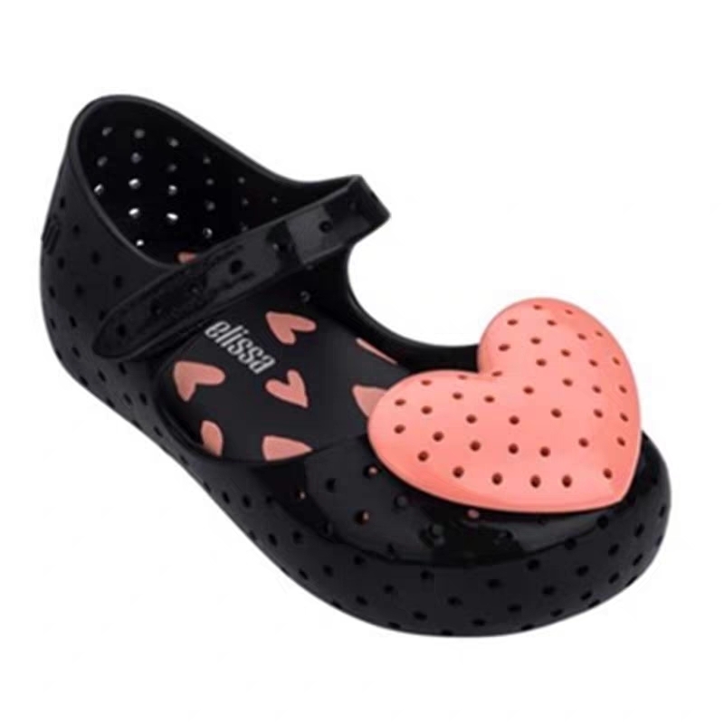 Mini Melissa Lovely Heart Girl Jelly Shoes Sandals Baby Shoes Soft Bottom Melissa Sandals For Kids Non-slip Princess 220409
