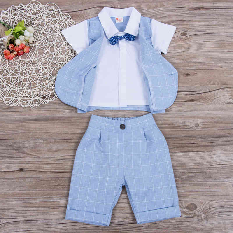 New Toddler Baby Boy Wedding Formal Suit Bowtie Gentleman Tops+Pants Outfit Set 0-4Y AA220316