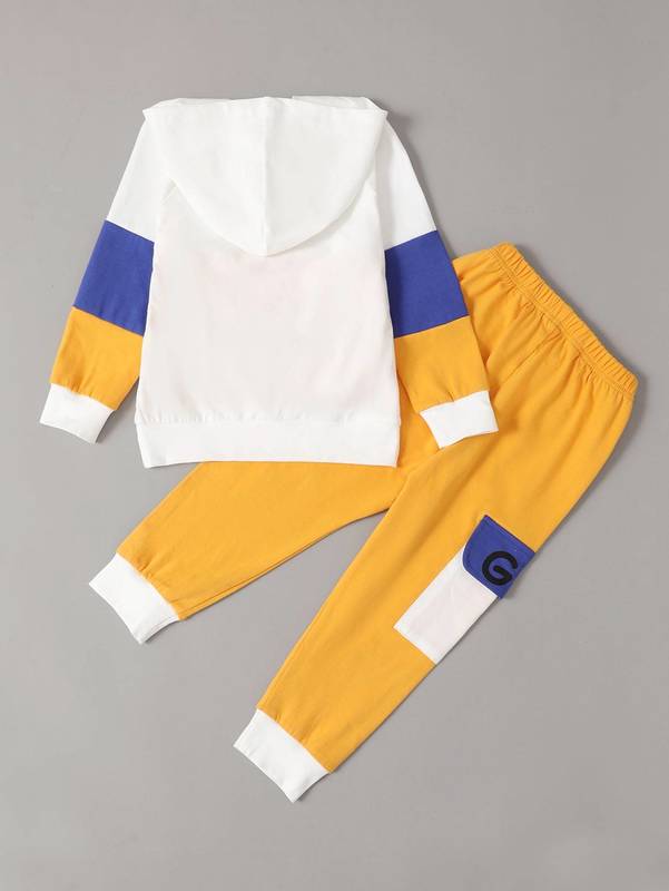 Toddler Boys Letter Graphic Colorblock Raglan Sleeve Hoodie & Sweatpants SHE