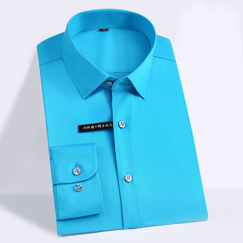 Elastic Long Sleeve Men Solid Dress Shirt Bamboo Fiber Non-Iron Social Shirts Male Casual Soft Mens Clothing Comfortable Formal 220322