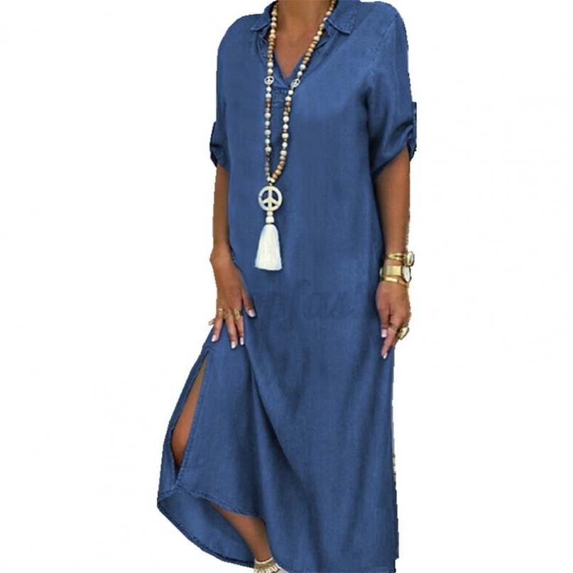 Loose Denim Dress Women Vintage Half Sleeve Side Slitting Hem V neck Long Elegant Party 220613, Light blue
Loose Denim Dress Women Vintage Half Sleeve Side Slitting Hem V neck Long Elegant Party 220613, Light blue
