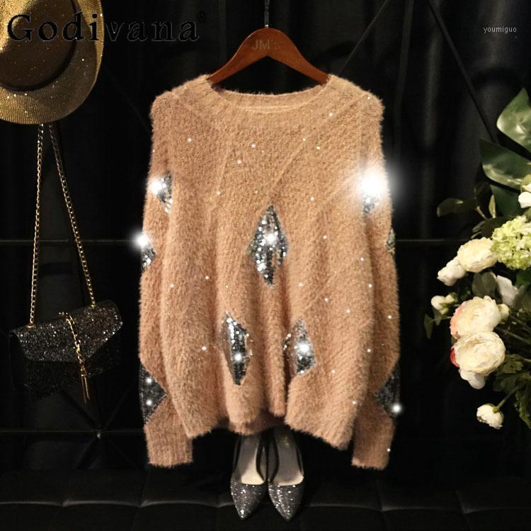 Women's Sweaters Sequined Shiny Mink Furry Knitted Sweater Women Loose Slim Pink Plaid Top Female Clubwear 2022 Winter Pullover
Women's Sweaters Sequined Shiny Mink Furry Knitted Sweater Women Loose Slim Pink Plaid Top Female Clubwear 2022 Winter Pullover