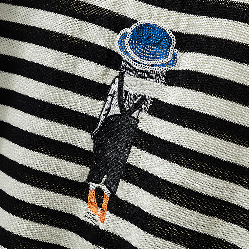 Embroidery Striped Knitted T Shirt Women Casual Short Sleeves Thin T-Shirt Soft Kintwear Woman Tshirts Female Summer Tops 220328