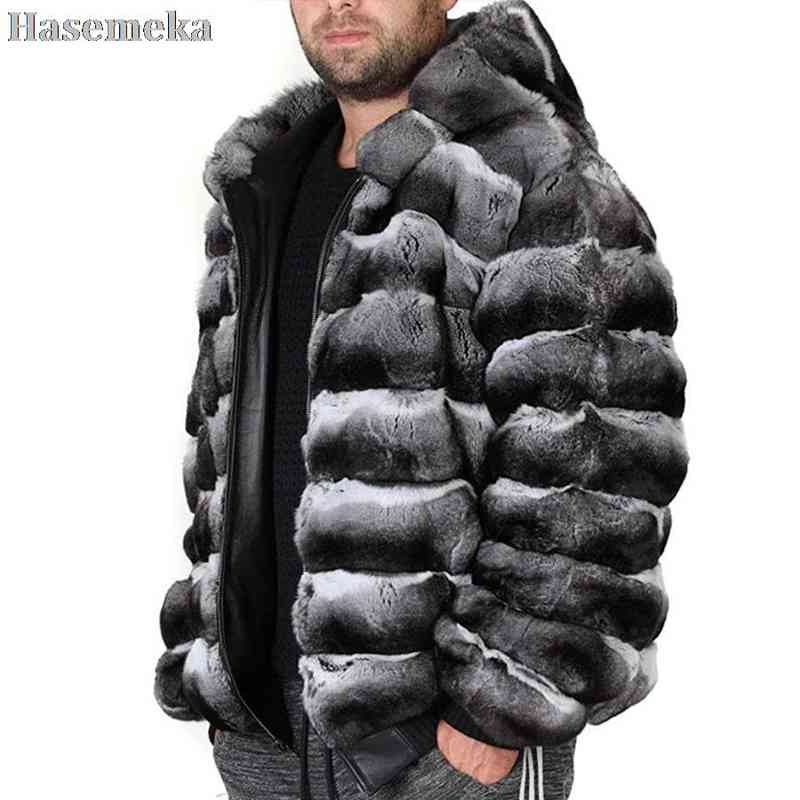 

Fur Coat Men Jacket 2021 Winter Fashion Hooded Warm Real Rex Rabbit Outwear Zipper Closure Plus Size Customized