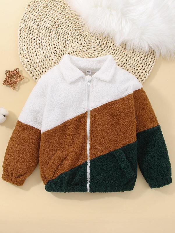 Toddler Boys Cut And Sew Zipper Flannel Jacket SHE