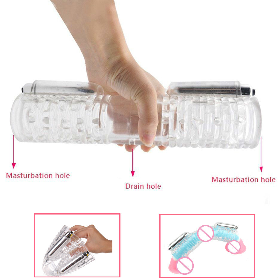 Seafeliz Men Pénis Massageur avec 2 Caps Mâle Masturbator Gay Couple pour homme Sexy Produit Double Stroker Adult Toy