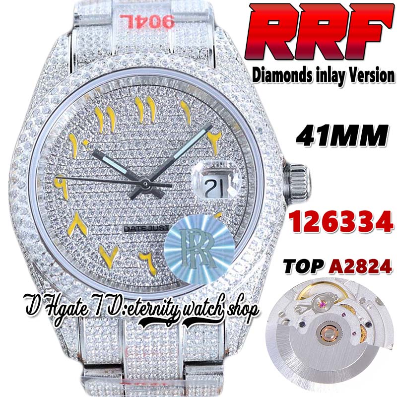 RRF Latest ew126334 A2824 Automatic Mens Watch tw126331 bf126333 Diamonds inlay Yellow Arabic Dial 41MM 904L Steel Iced Out Diamond Bracelet Super eternity Watches, Watch waterproof cost
RRF Latest ew126334 A2824 Automatic Mens Watch tw126331 bf126333 Diamonds inlay Yellow Arabic Dial 41MM 904L Steel Iced Out Diamond Bracelet Super eternity Watches, Watch waterproof cost