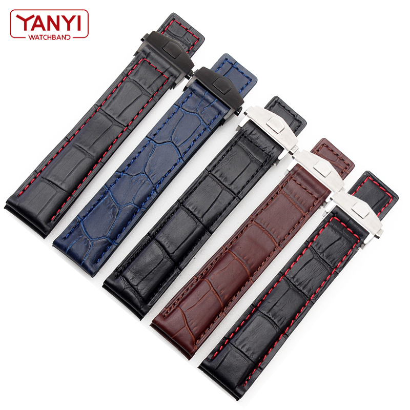 Genuine leather bracelet 19mm 20mm 22m for tag heuer watchband men wristwatches band accessories fold buckle leather watch strap 220620