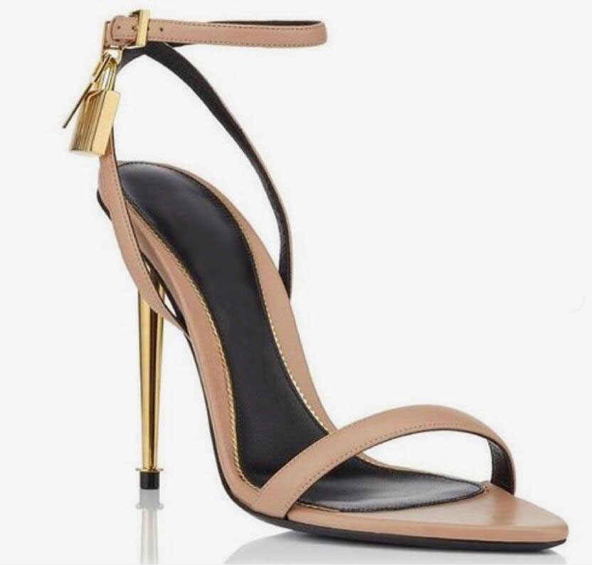 

Brand sexy Woman Sandal queen high heel tom-fords-sandal gold heel and padlock sandals high-heeled Luxury Designer naked sandalie pumps