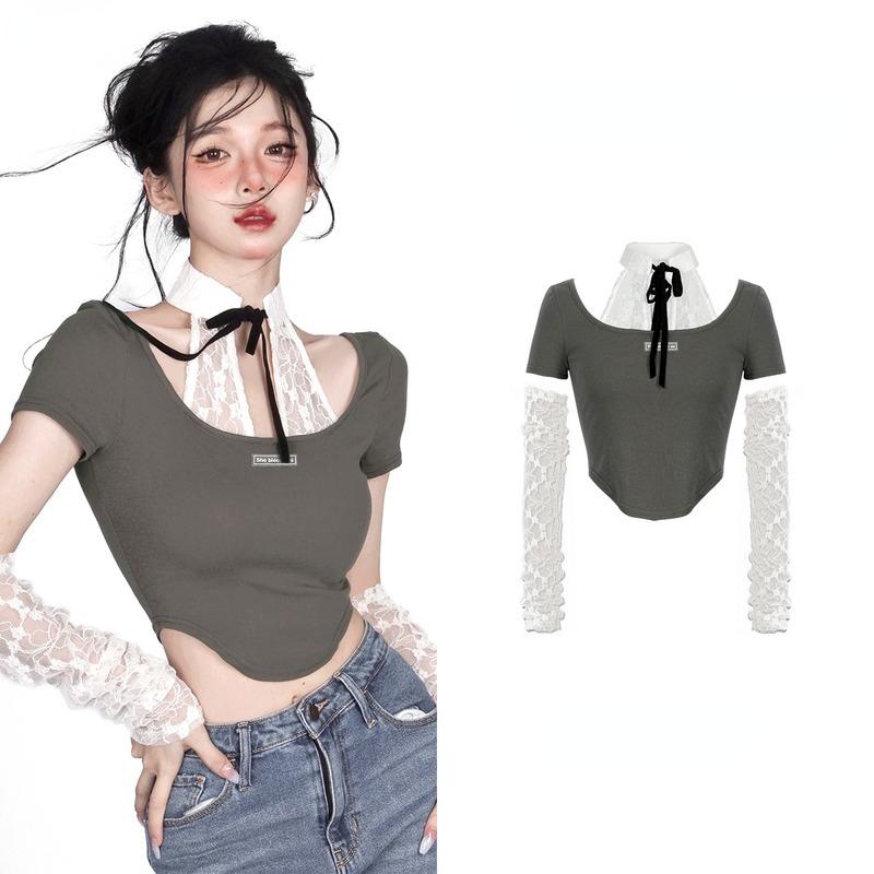 Women' T-Shirt Lace Stitching T Shirt Women Ins Sexy Fashion Waistband Top Korean Version Girl Slim Short 2022 Summer ClothingWomen
Women' T-Shirt Lace Stitching T Shirt Women Ins Sexy Fashion Waistband Top Korean Version Girl Slim Short 2022 Summer ClothingWomen