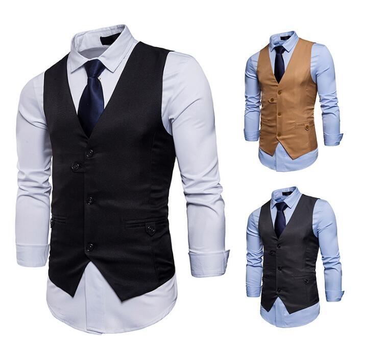 Men' Vests Korean Dress Men Business Suit Vest Male Waistcoat Gilet Homme Casual Sleeveless Jackets -XXLMen, Black