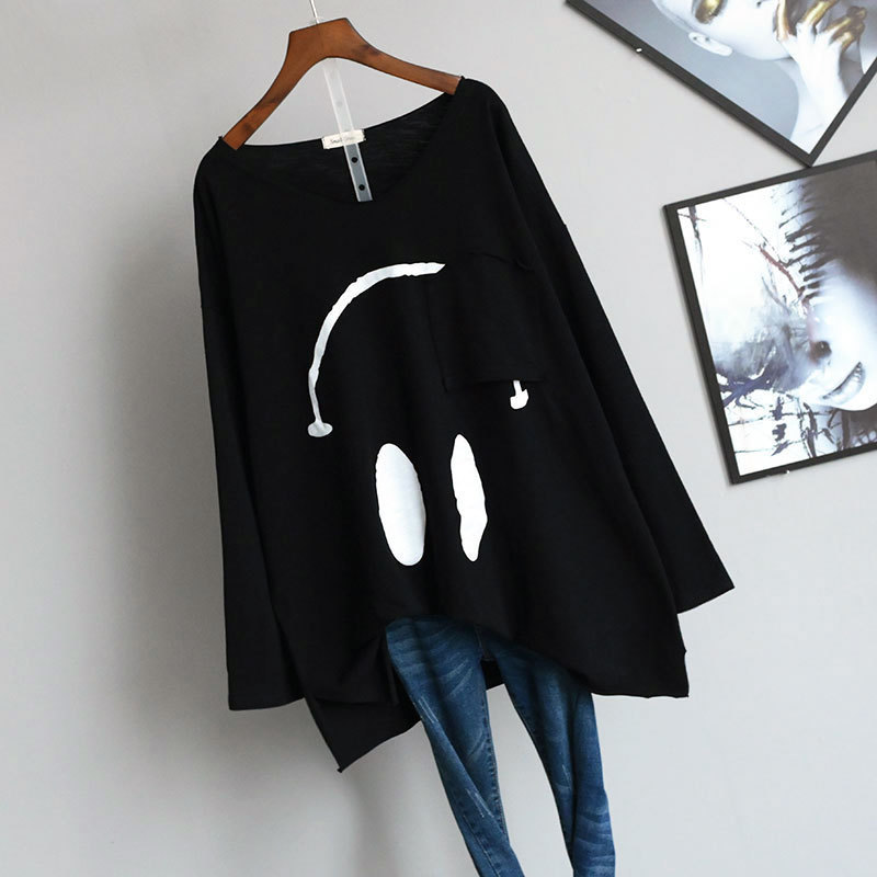 Spring Large Size Loose Long Sleeve T-shirts Woman Cotton V-neck Casual Style T Shirt Plus Base Women Oversize Tops 220321