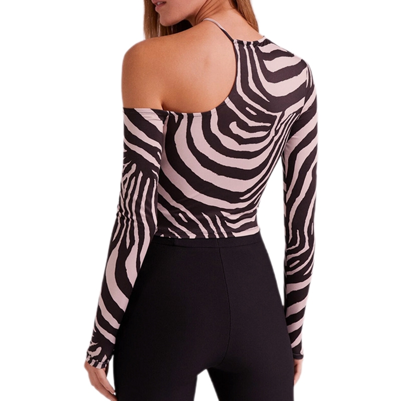 Women s T shirt Long Sleeve Strapless Irregular Zebra Print Top Spring Product Short Y2K Tees Streetwear girls 220714