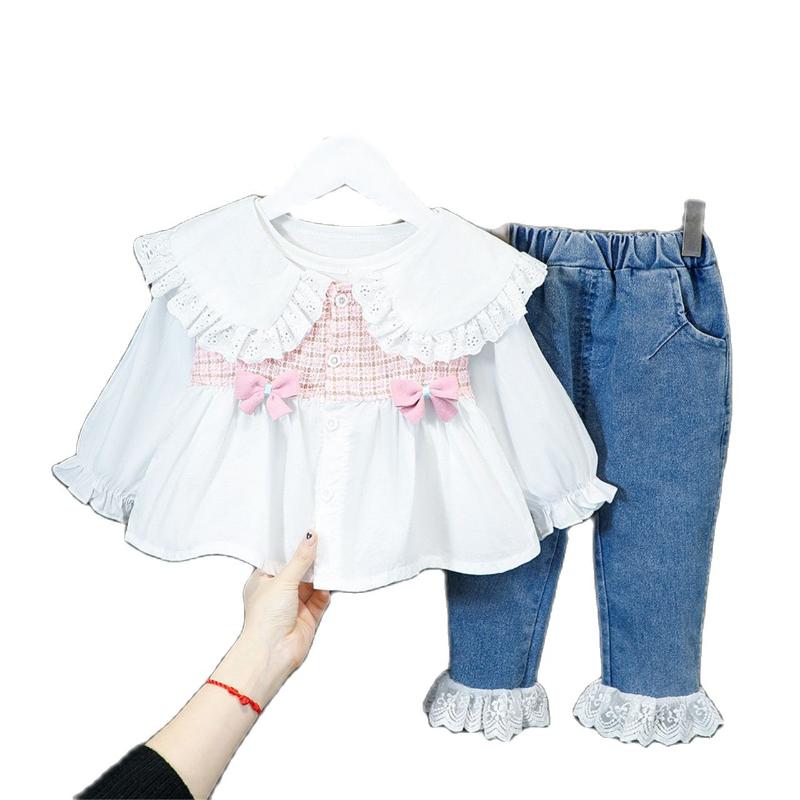 Clothing Sets Long Sleeves Girls Dress Fashion Lotus Leaf Collar Shirt + Jeans 2 PCS/Set Children Costume For 1 3 4 Years Party, White
Clothing Sets Long Sleeves Girls Dress Fashion Lotus Leaf Collar Shirt + Jeans 2 PCS/Set Children Costume For 1 3 4 Years Party, White