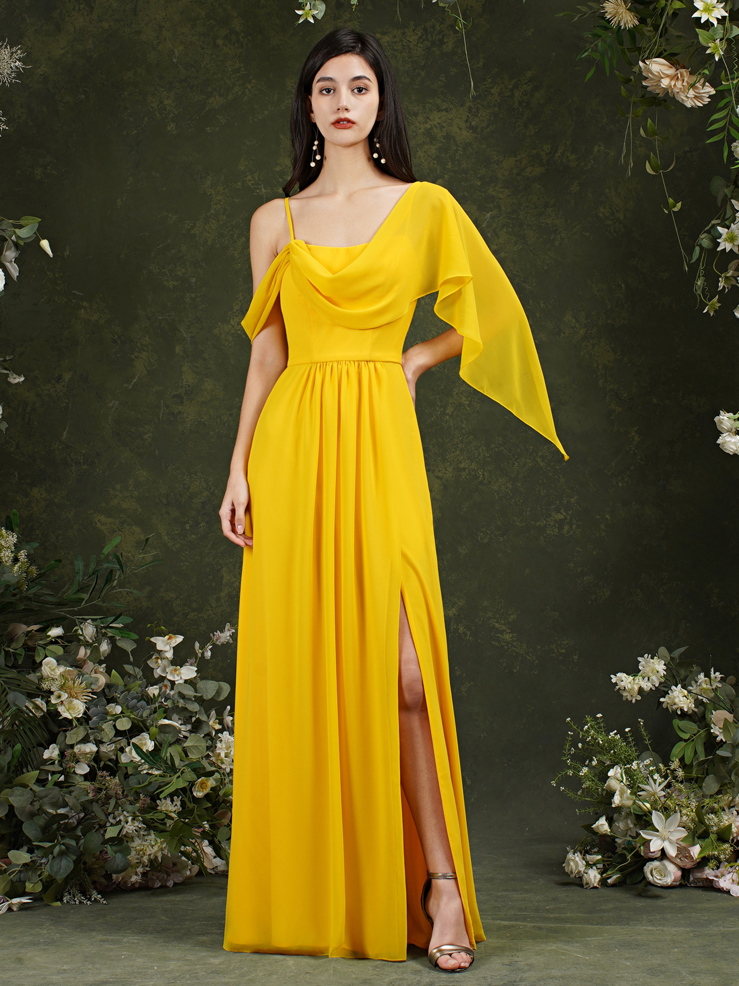 Fashion Yellow Chiffon Bridesmaid Dress A Line Long Maid Of Honor Gown Summer Wedding Custom Made BM3107