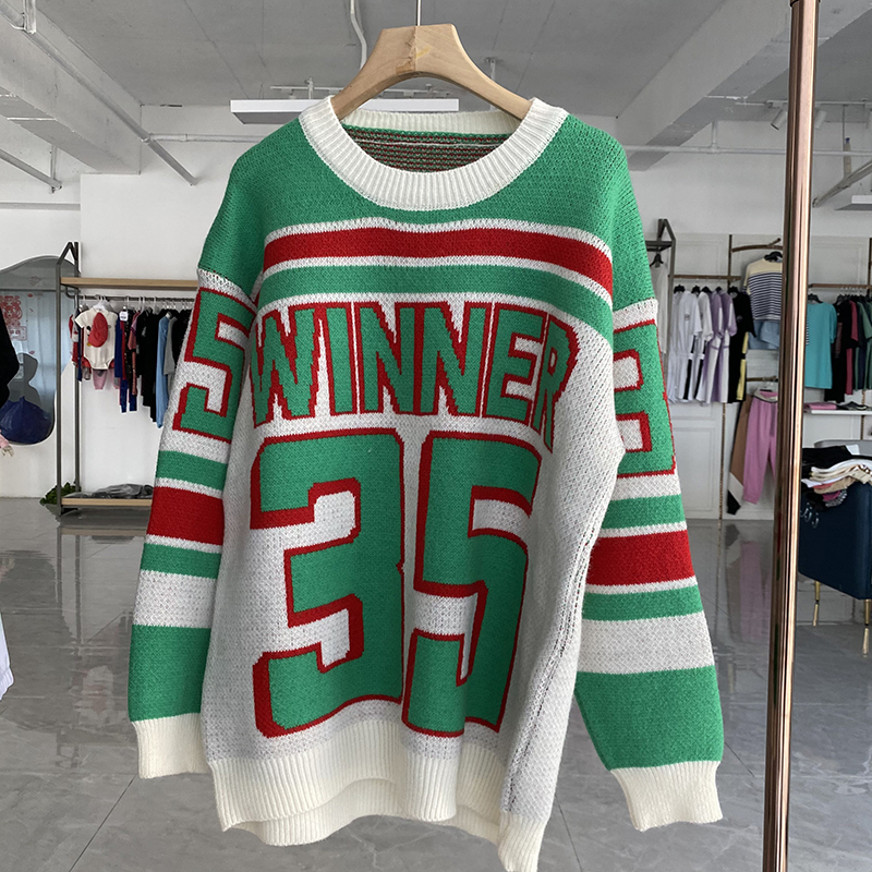 DAYIFUN Women Orange Sweaters Japanese Loose Outer Wear Hedging Thick Midlength Knit Pullovers Lady Letter Oversized Jumpers 220817