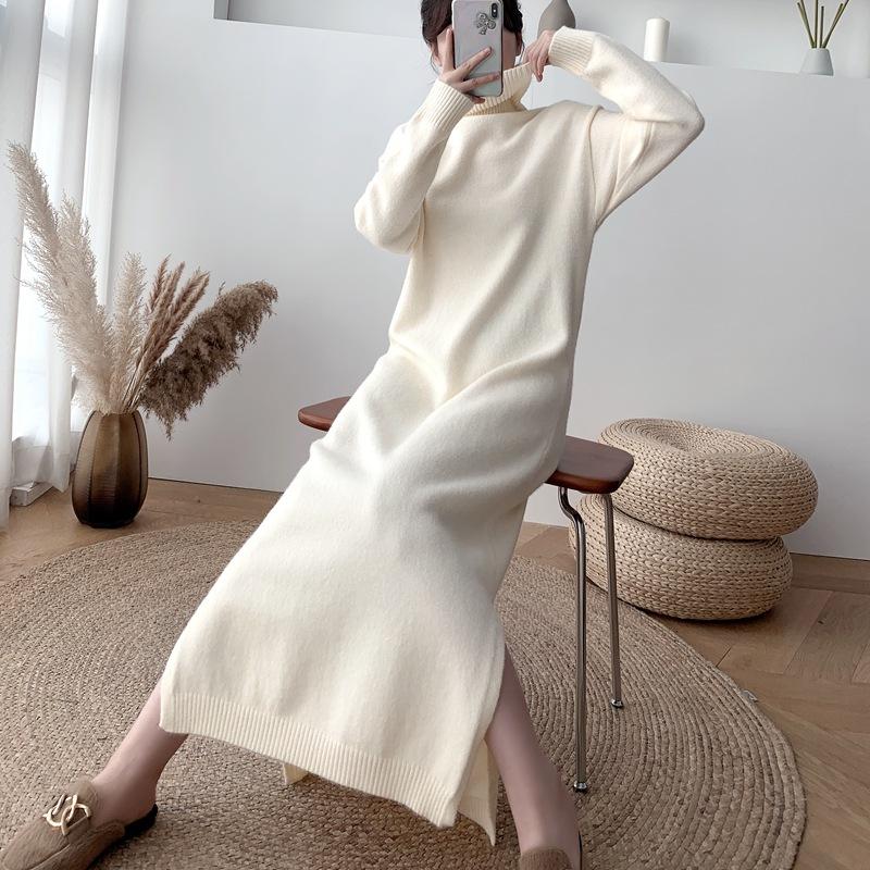 Casual Dresses Women Knitted Dress Turtleneck Long-Sleved Loose Female Sweater Thicken Warm Side Split Autumn Winter Vestidos, Beige
Casual Dresses Women Knitted Dress Turtleneck Long-Sleved Loose Female Sweater Thicken Warm Side Split Autumn Winter Vestidos, Beige