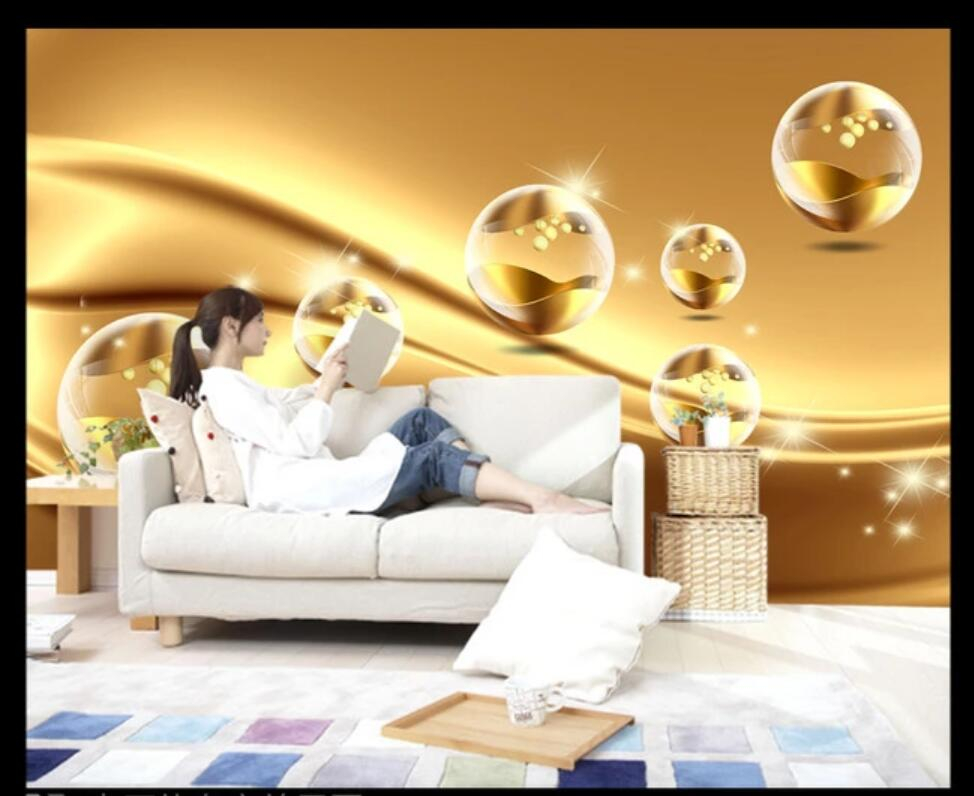 Modern golden line ball decoration high-grade mural bedroom living room custom wallpaper 8D waterproof material