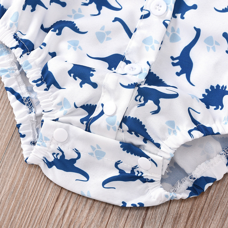 Summer Boys Printed Clothes with Navy Hat for Toddler Kids Dinosaur 4 PCS/Set Fashion Short-sleeved Baby Rompers 220326